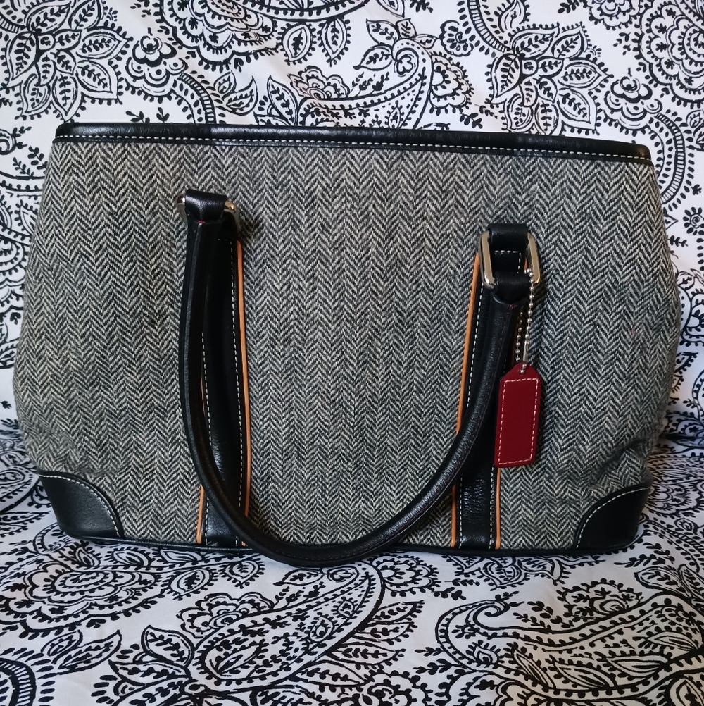 Coach Black and Gray Herringbone Tote